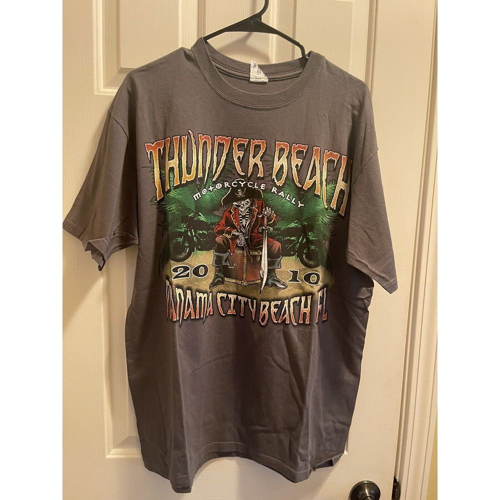 2010 Thunder Beach Shirt Adult XL Gray Biker Motorcycle Rally Anvil Tee Mens